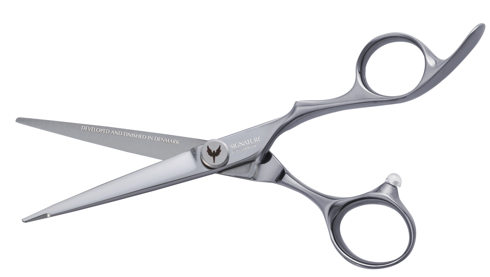 Tijera de peluquería profesional Signature by HH Simonsen Core Passion 5.8, hojas abiertas