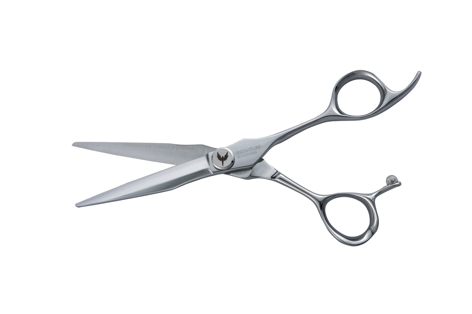 Tijera de peluquería profesional Signature by HH Simonsen Core Truth 5.8, hojas abiertas