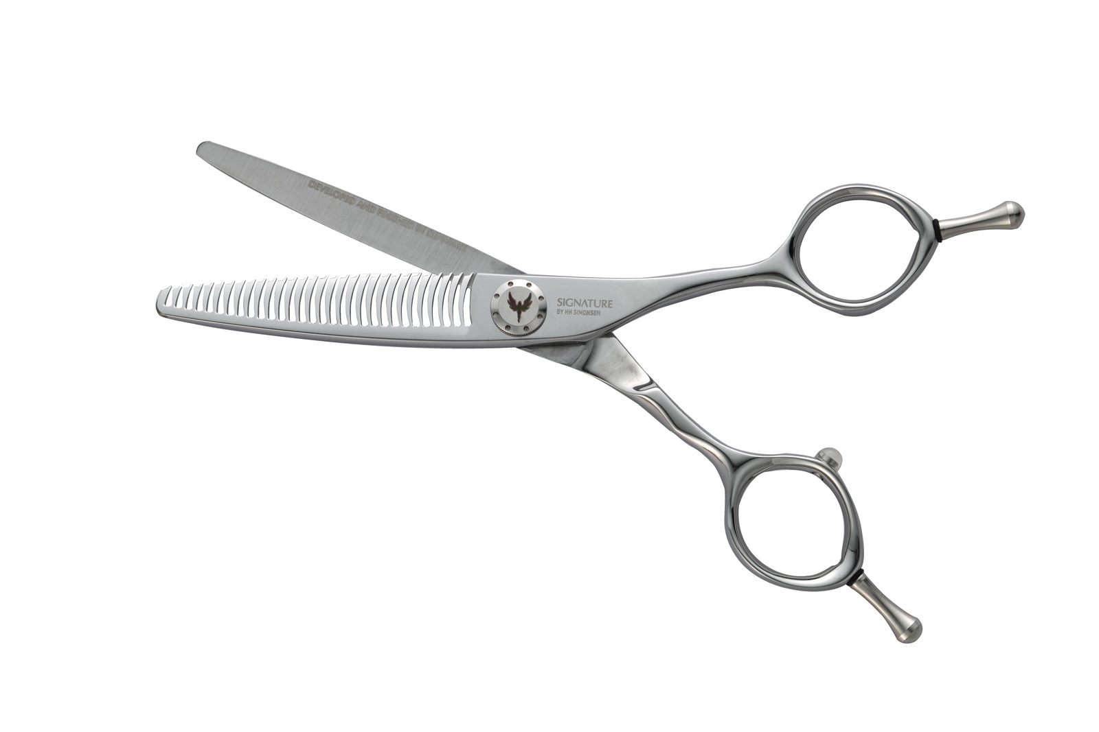 Tijera de peluquería profesional Signature by HH Simonsen Hybrid Alliance 30 Teeth, hojas abiertas