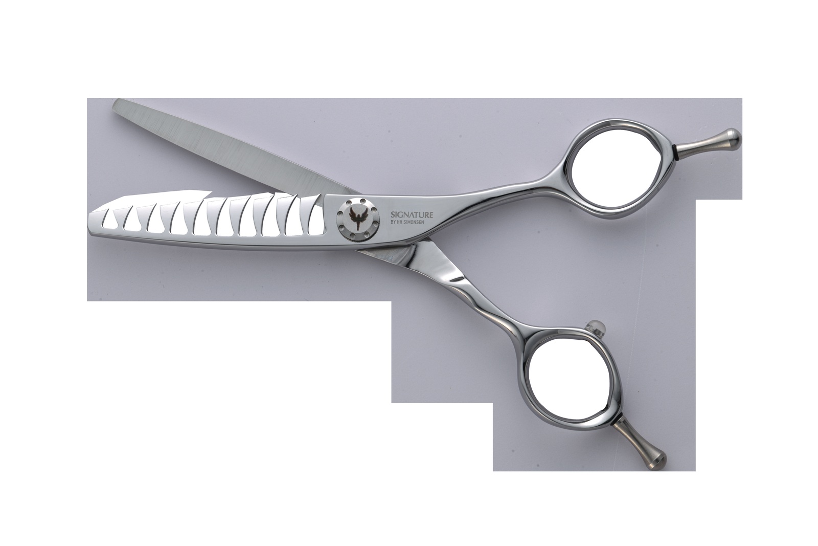 Tijera de peluquería profesional Signature by HH Simonsen Hybrid Fusion 10 Teeth, hojas abiertas